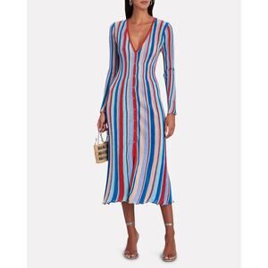 MISA Los Angeles Rafael Metallic Striped Knit Midi Button Front Dress NWT S $350